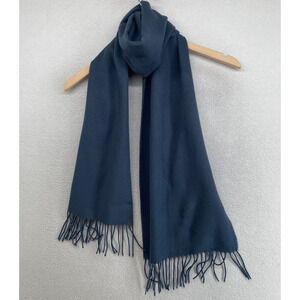 CASHMINK LORD & TAYLOR Scarf Unisex Flannel Fringed Wrap Rectangle Blue 11x66"